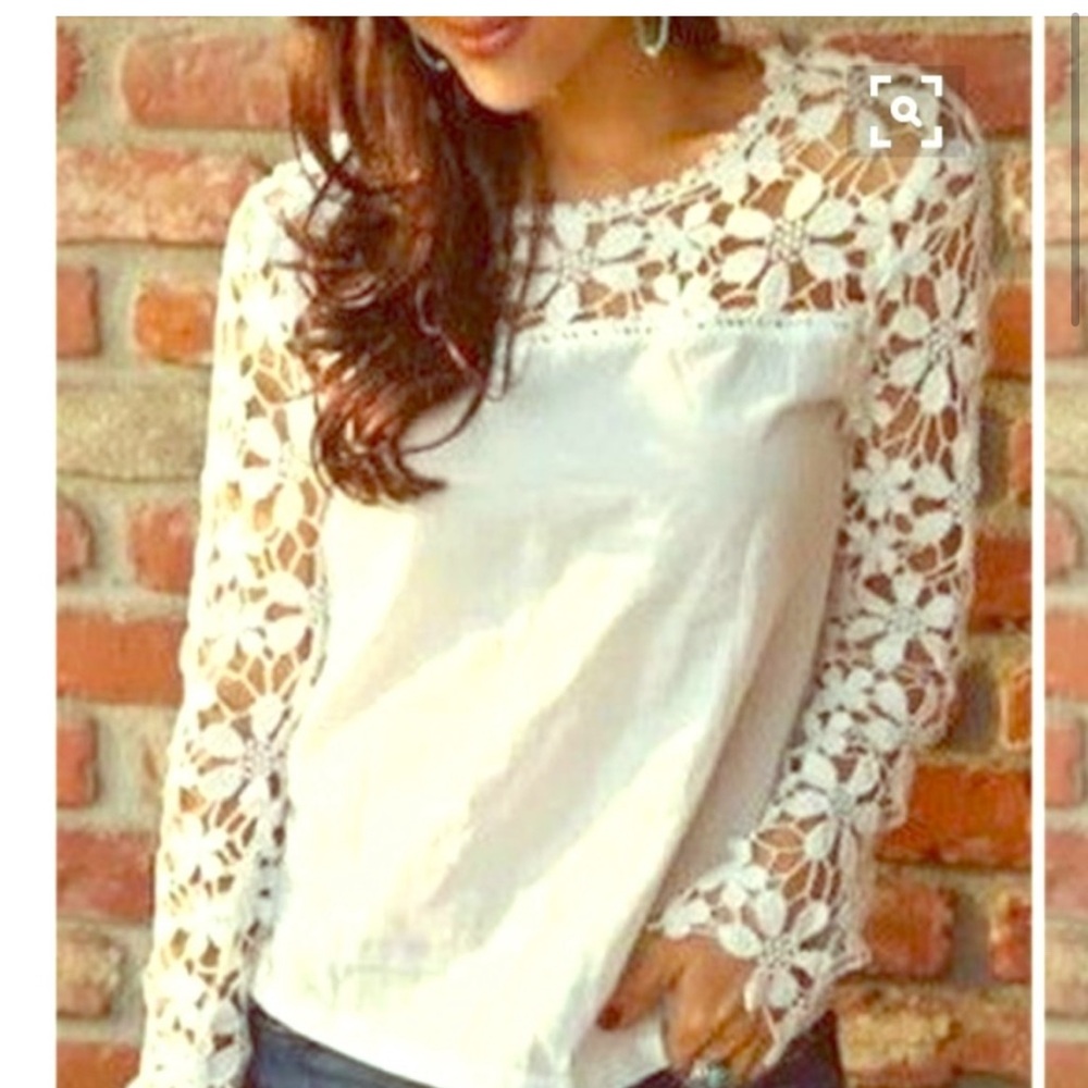 NWOT white sheer and crochet top